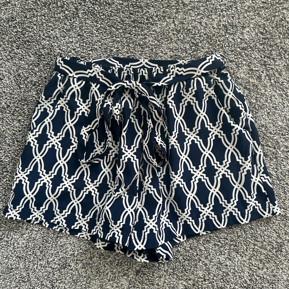 Navy and White Patterned Women's Shorts